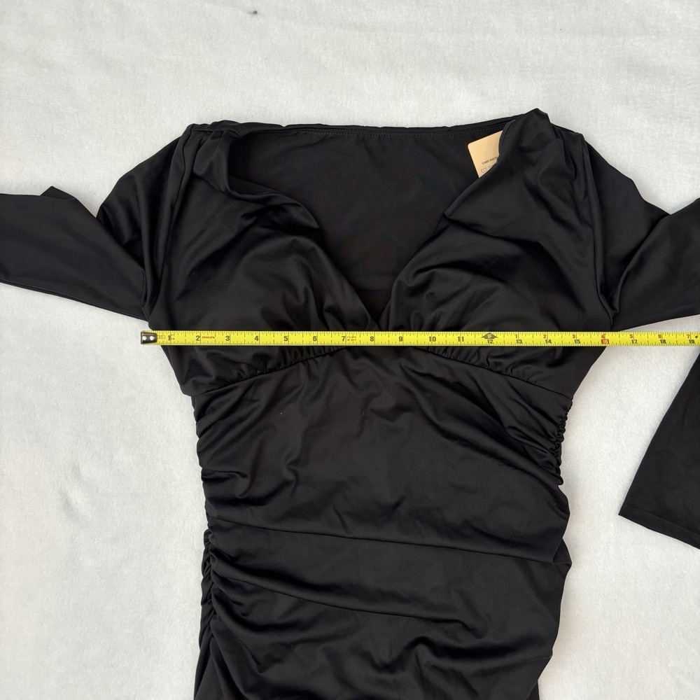 NWT Popilush Black Built in Shapewear Slimming Ruched Bodycon Dress Large Sleek - Picture 8 of 9